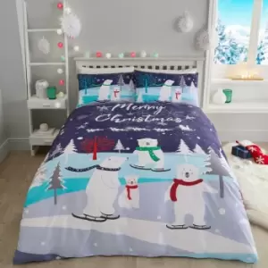 Image of Fusion Christmas Christmas Bears Easy Care Reversible Duvet Cover Set, Blue, King