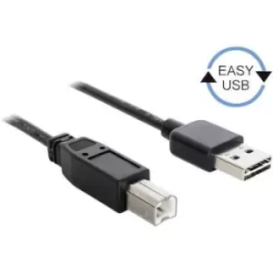 image of Delock USB cable USB 2.0 USB-A plug, USB-B plug 3m Black Duplex use connector, gold plated connectors, UL-approved 83360