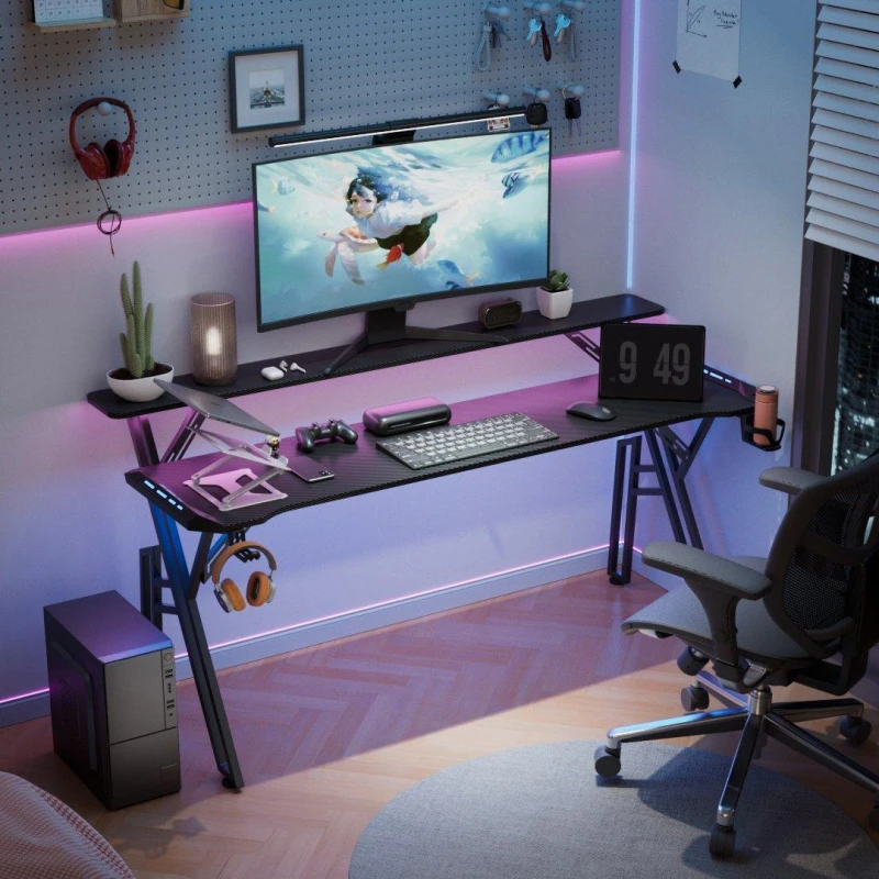 Image of Kabinet UK Gaming Desk with LED Lights and Monitor Stand Black unisex XL