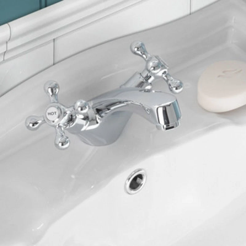 Image of NES HOME Nes Home - Stafford Traditional Victorian Cross Head Basin Mono Mixer Tap & Waste 6702+WST