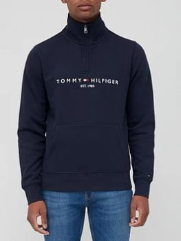 Image of Tommy Hilfiger Logo Quarter Zip Sweat - Desert Sky, Desert Sky, Size 2XL, Men