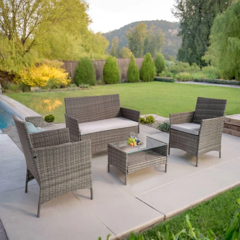 Image of RAYGAR Vienna Rattan Sofa Set 4 Seater Rectangular Table - Grey RG0530