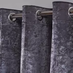 Image of Sienna Pair Of Crushed Velvet Voile Net Curtain Eyelet Top Charcoal - 55" X 87"