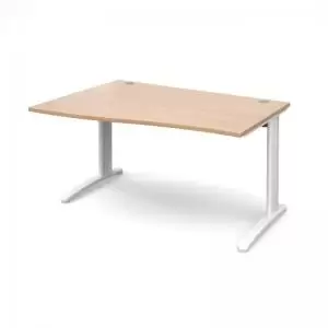 image of TR10 left hand wave desk 1400mm - white frame and beech top