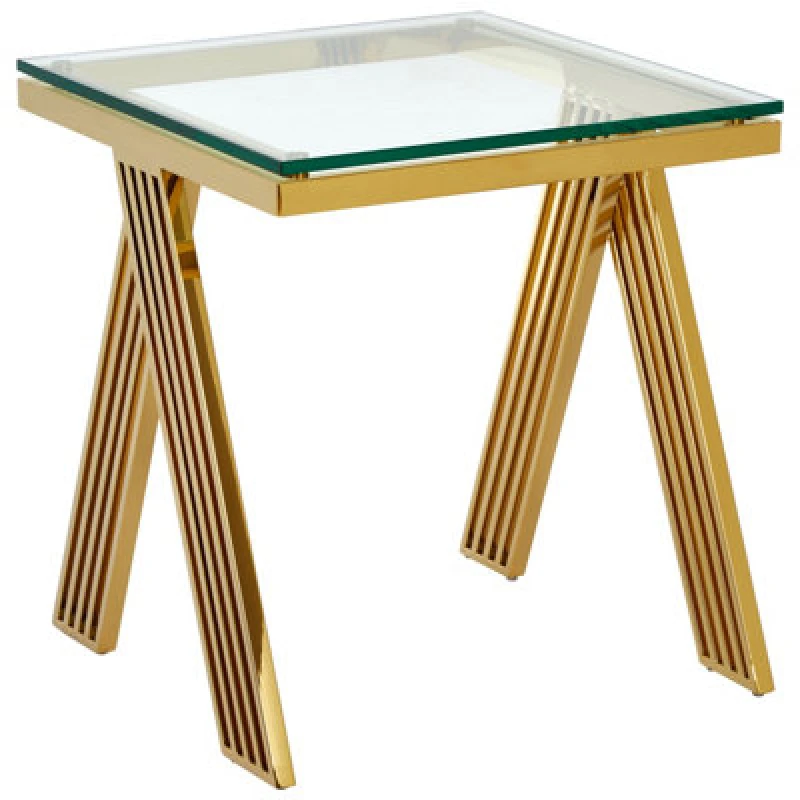 Image of Premier Housewares Luxurious Gold Side Table with Glass Top, Contemporary Gold Metal End Table, Chic Side Table for Living Room Gold