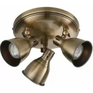 Image of Led Tilting Ceiling Spotlight Antique Brass Triple 3x Bulb Dimmable Downlight