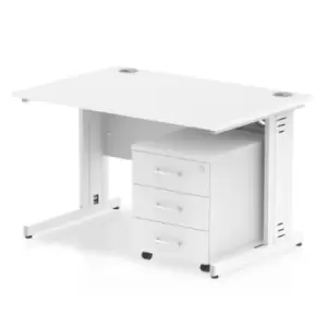 image of Impulse 1200 x 800mm Straight Office Desk White Top White Cable Managed Leg Workstation 3 Drawer Mobile Pedestal