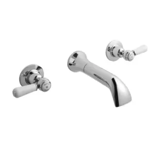 image of Hudson Reed White Topaz With Lever & Domed Collar 3 Tap Hole Wall Mounted Basin Mixer - Chrome