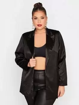 image of Yours Satin Blazer - Black, Size 14, Women