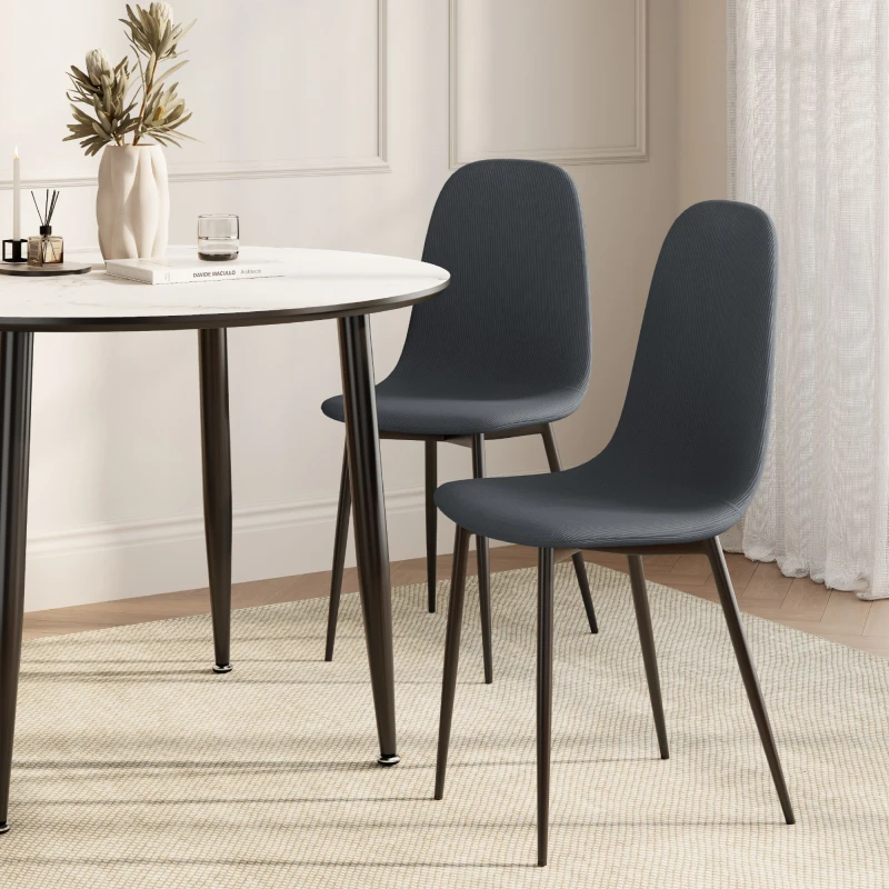 Image of Vonhaus Dining Chairs Set Of 2, Charcoal Blue Kitchen Chairs With Black Metal Legs, Cord Effect Pair Of Chairs For Dining
