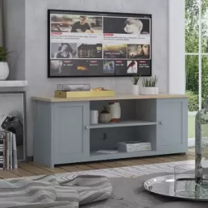 Image of Traditional Large Grey TV Unit Stand Cabinet With Storage Cabinet Fits 60' TV - Grey
