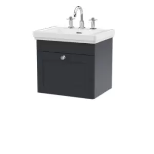 image of Nuie Classique 500mm Wall Hung 1-drawer Unit & Basin 3 Tap Holes - Satin Anthracite