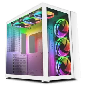 Image of GameMax Infinity Gaming Case w/ Tempered Glass Side & Front ATX Dual Chamber 6x Dual-Ring ARGB Fans inc. RF Remote Control USB-C Full White