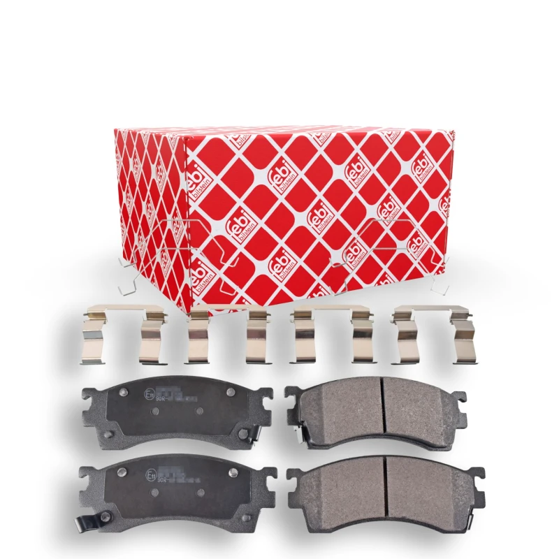 Image of FEBI BILSTEIN 16198 Brake pad set Front Axle, with acoustic wear warning, with fastening material Brake Pad Set,disc brake (402)