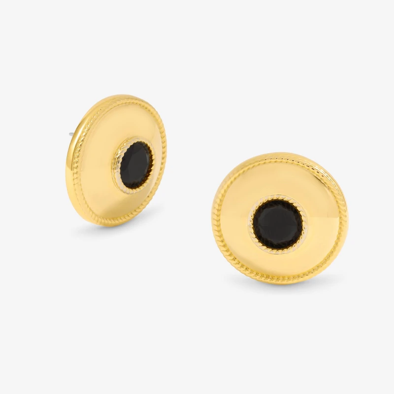 Image of Jon Richard Statement Polished And Jet Round Earrings Gold female One Size
