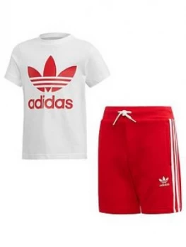 Image of Boys, adidas Originals Short T-Shirt Set - White/Red, Size 4-5 Years