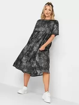 Image of Yours Grunge Aop Smock Midaxi Dress - Black, Size 18, Women