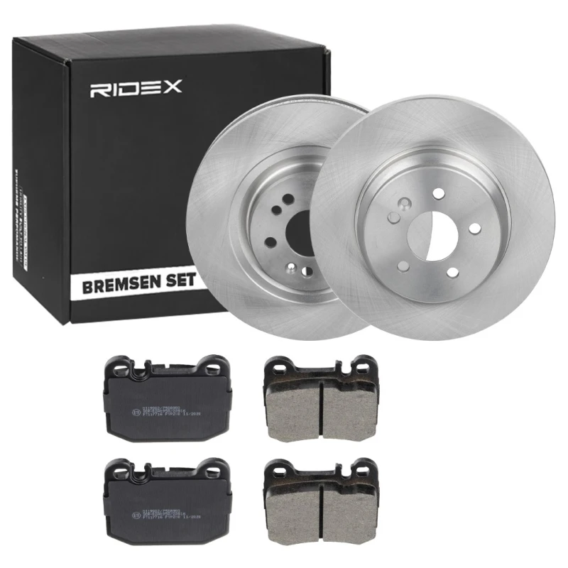 Image of RIDEX 3405B0481 Brake disc and pads set Rear Axle, Brake Disc Type: Solid, prepared for wear warning indicator Brake Set,disc brakes (3405)