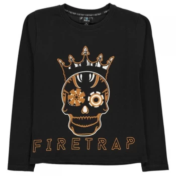 image of Firetrap Long Sleeve T Shirt Junior Boys - Black Skull