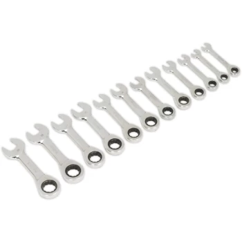 Image of S0633 Stubby Ratchet Combination Spanner Set 12pc Metric - Sealey