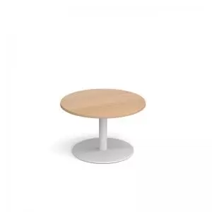 image of Monza circular coffee table with flat round white base 800mm - beech