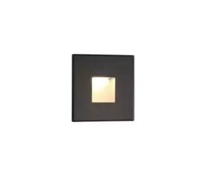 image of Recessed Square Wall Lamp, 1 x 1.8W LED, 3000K, 70lm, IP65, Black