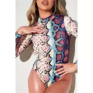 Image of I Saw It First Multi Snake Print High Neck Long Sleeve Bodysuit - Multi