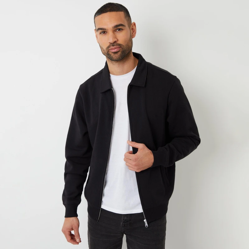 Image of Threadbare Full Zip Collared Sweatshirt Black