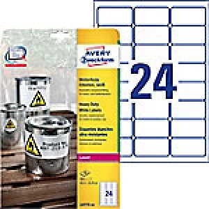 Image of Avery L4773-20 Heavy Duty Labels A4 White 63.5 x 33.9mm 20 Sheets of 24 Labels