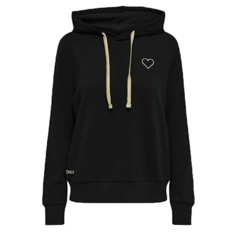 Image of Only Heart Print Hoodie Black Women XL