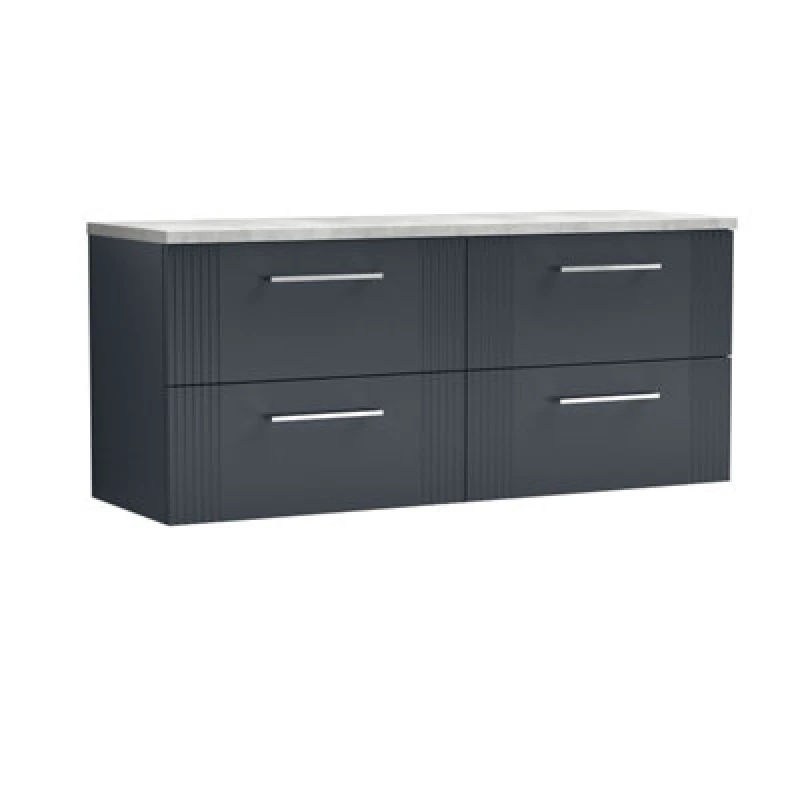Image of Nuie Deco Wall Hung 4-Drawer Vanity Unit & Bellato Grey Laminate Worktop, Counter Top Vanity Unit In Soft Black, 1200mm