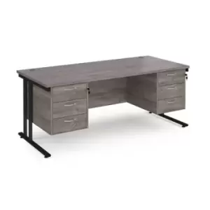 image of Maestro 25 straight desk 1800mm x 800mm with two x 3 drawer pedestals - Black cantilever leg frame and grey oak top