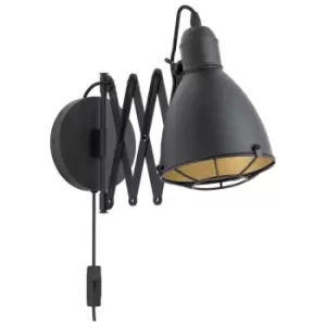 Image of LED Wall Light / Sconce Black & Gold Adjustable Round Shade 1 x 28W E27 Bulb