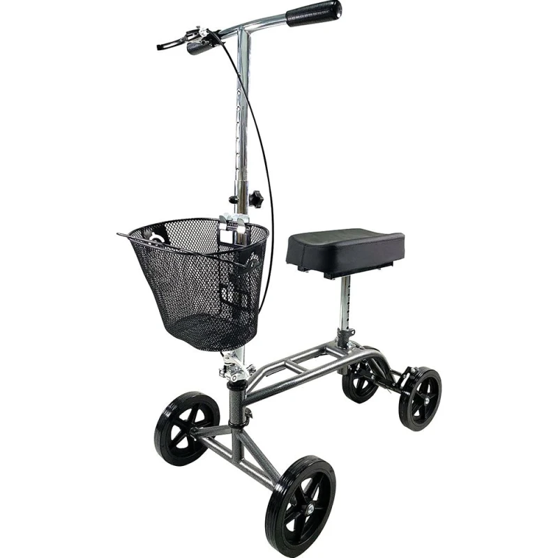 Image of Loops Silver Steerable Knee Walker - Height Adjustable Compact Mobility Walking Aid Metallics