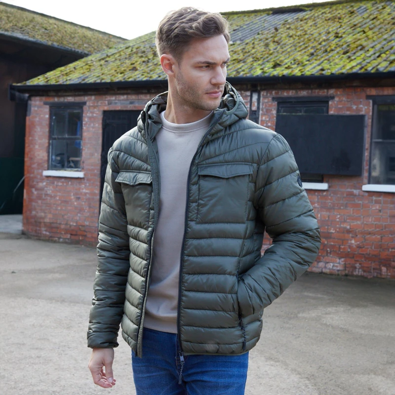 Image of Threadbare Lightweight Hooded Puffer Jacket Khaki