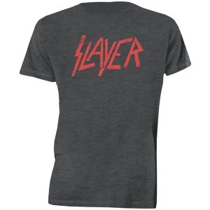 Image of Slayer - Distressed Logo Unisex Large T-Shirt - Grey