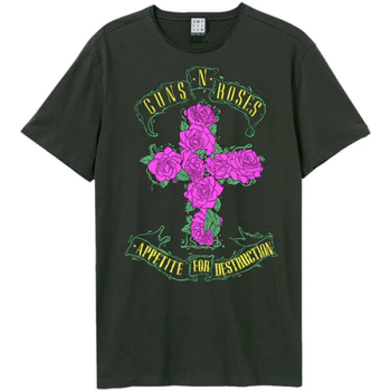 Image of Amplified Amplified Men Rose Cross Guns N Roses T-Shirt in Charcoal Size: X-Small Charcoal XS Male 5063750848235