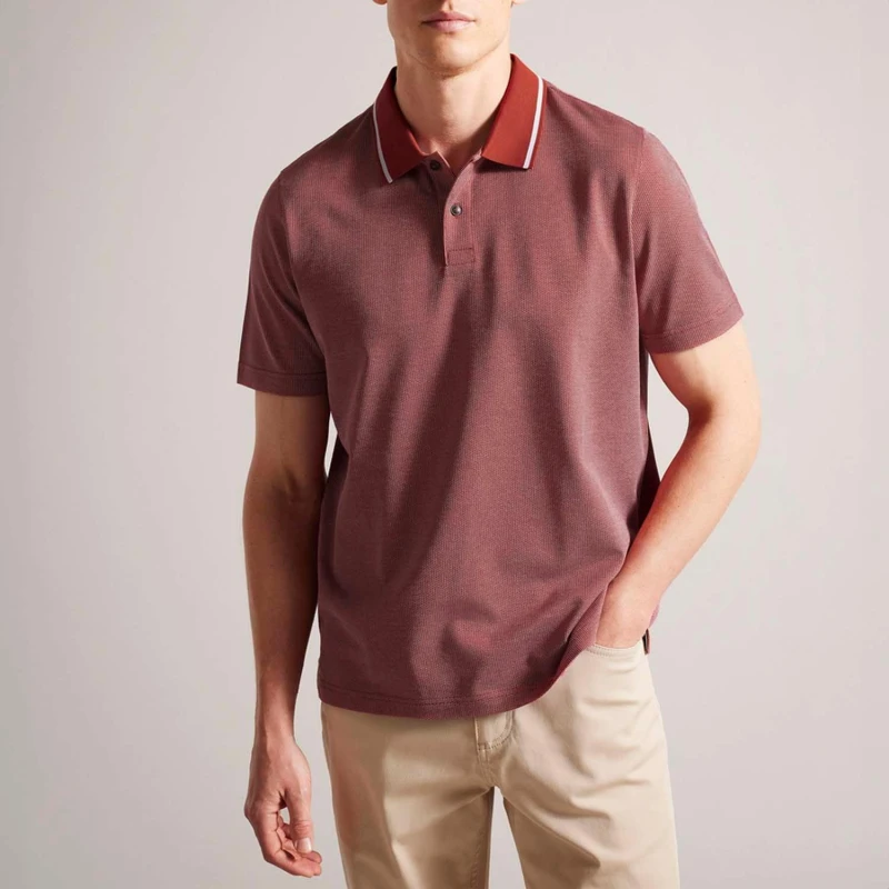 Image of Ted Baker Arts Mini Jacquard Stitch Polo - Red Red L
