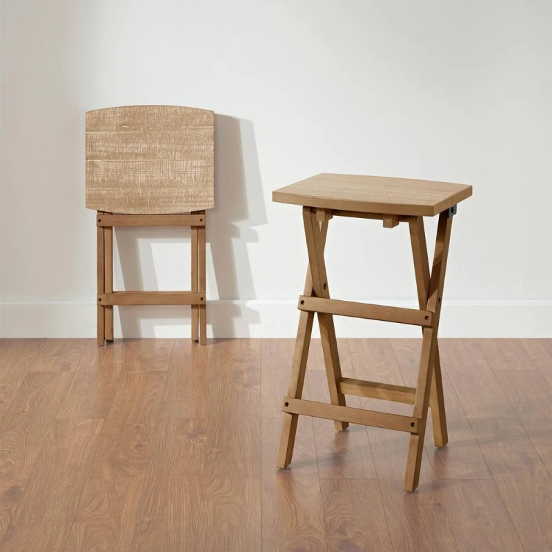 Image of Statement Furniture Set of 2 Shire Oak Folding Stools, 64cm Tall Bar Stools in Light Brown Light Brown Unisex
