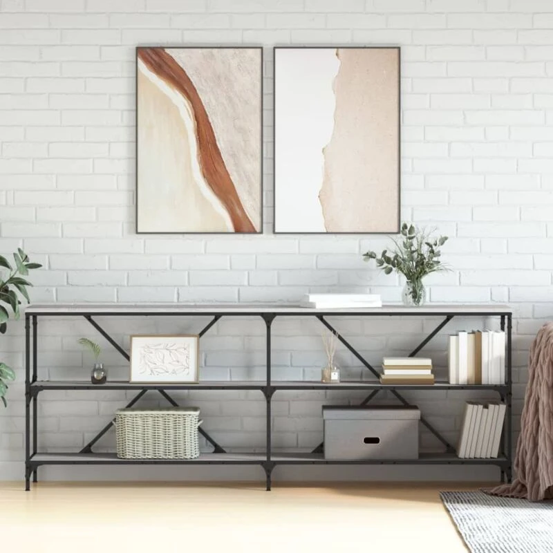 Image of Vidaxl Console Table Grey Sonoma 200X30X75cm Engineered Wood And Iron, Grey 832861