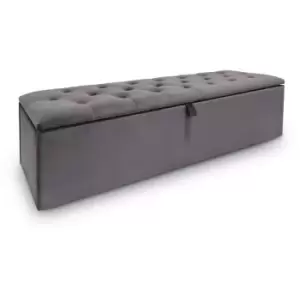 image of Ottoman Blanket Box Dark Grey Velvet Fabric Upholstered - Adah