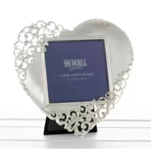 Image of Satin Silver Lace Heart 3x3 Photo Frame