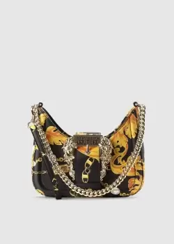 image of Versace Jeans Couture Womens Chain Print Buckle Bag In Black Gold