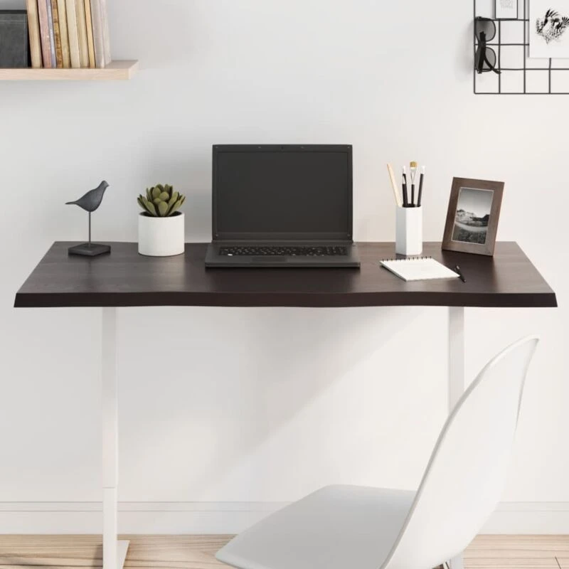 Image of Vidaxl Table Top Dark Grey 100X50X2cm Treated Solid Wood Oak Live Edge, Brown 364016