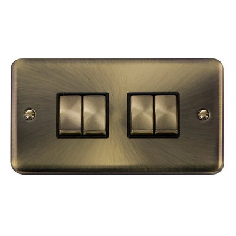 Image of SE Home Curved Antique Brass 10A 4 Gang 2 Way Ingot Light Switch Gold