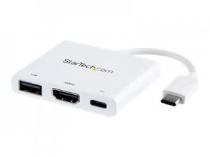 image of StarTech USB C to 4K HDMI Multifunction Adapter with Power Delivery and USB A Port White