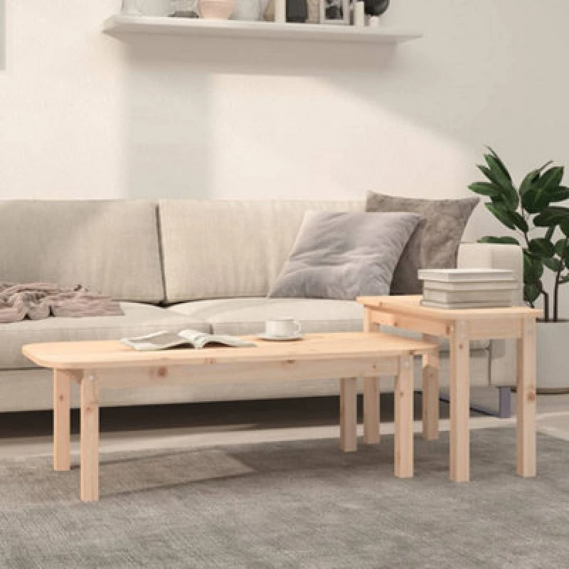 Image of Vidaxl 2 Piece Coffee Table Set Solid Wood Pine Coffee Table Sets