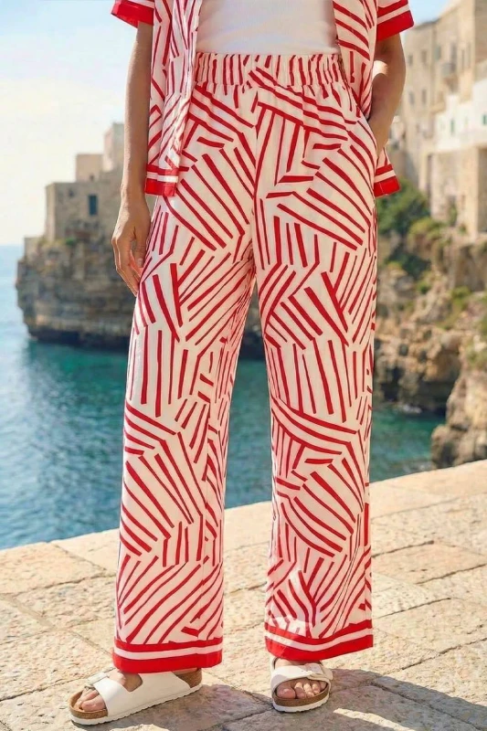 Image of Dusk Womens Geometric Wide Leg Trouser in Red Size: 14 Red Female 14