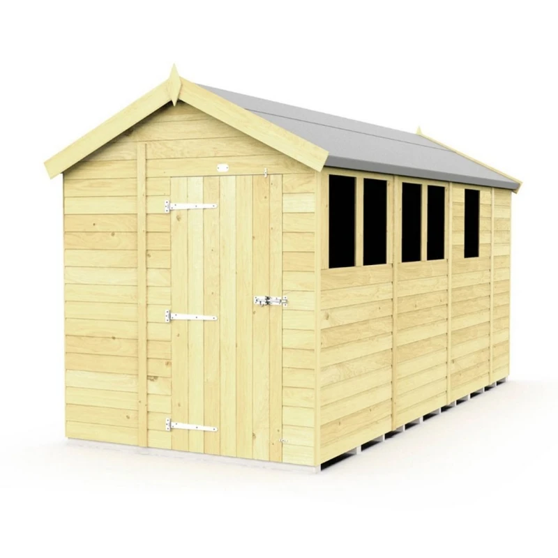 Image of Buttercup Farm 7 x 13 Feet Apex Shed - Single Door W/ Windows - L387 x W214 x H217cm in Brown Brown Unisex