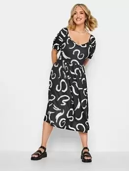 Image of Yours Puff Sleeve Midaxi Dress Black Swirl, Black, Size 16, Women